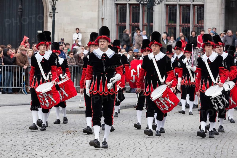 BRUGES, BELGIUM, MAY 17: Annual Procession of the Holy Blood on Ascension Day. Locals perform an historical reenactment and dramatizations of Biblical events. May 17, 2012 in Bruges (Brugge), Belgium, Europe