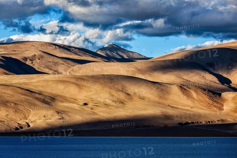Himalayas and Himalayan mountain lake Tso Moriri on sunset. Korzok, Changthang area, Ladakh, Jammu and Kashmir, India, Asia
