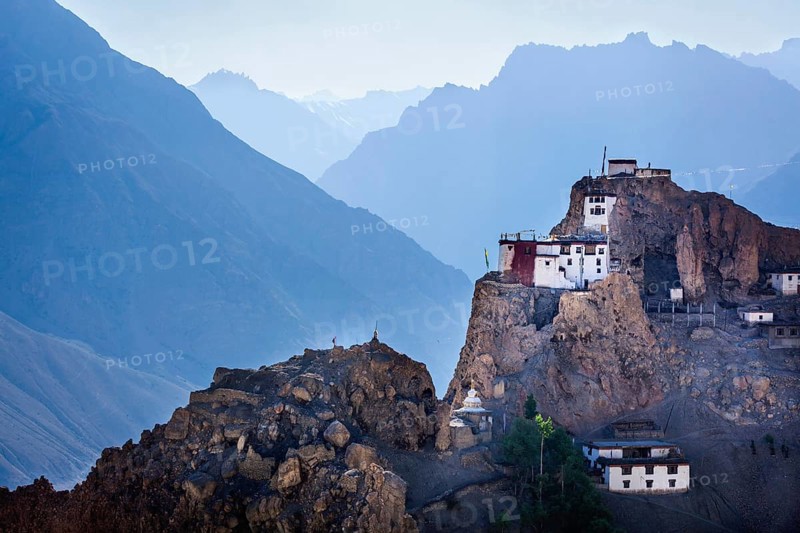 Dhankar gompa (monastery) on cliff. Dhankar, Spiti valley, Himachal Pradesh, India, Asia