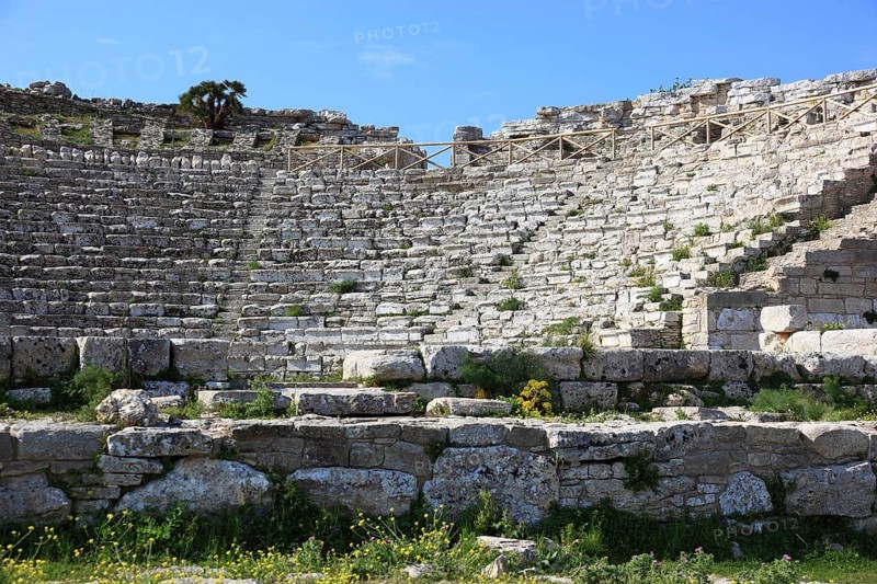 The Greek theatre in the former ancient city of Segesta, the province of Trapani, Sicily, Italy, Europe