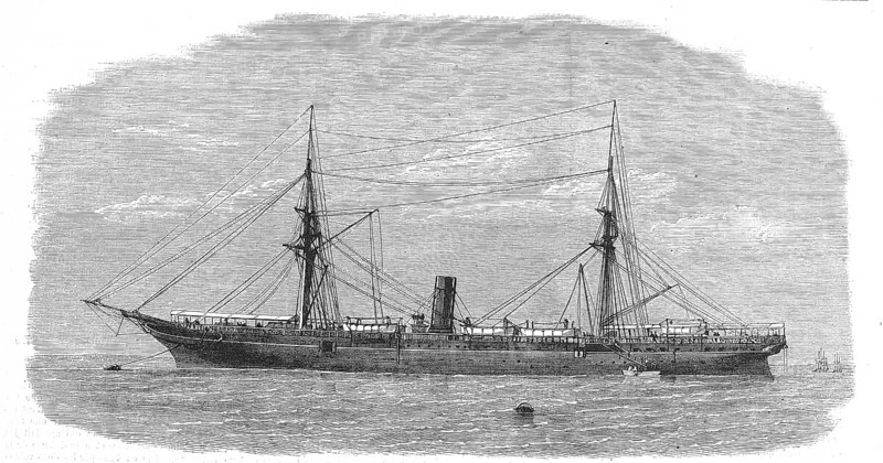 Steamship La Rhone, lost with life and limb during the last hurricane that devastated the island of St. Thomas, 1869, France, Historic, digitally restored reproduction of an original 19th century artwork, exact original date unknown, Europe