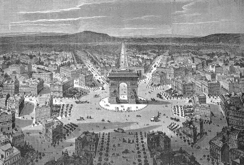 Arc de Triomphe de l'Etoile, Triumphal Arch of the Star, 1869, Centre of Paris, France, Historic, digitally restored reproduction of a 19th century original, Europe