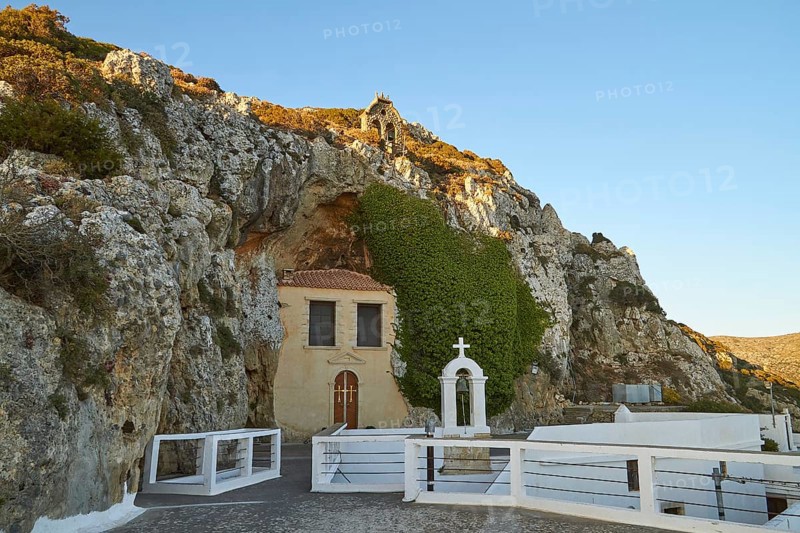White Bell Tower, Rock Chapel, Stone Bell Tower, Faneromenis Monastery, Rock Monastery, Orthodox Monastery, Eastern Crete, Lassithi Province, Crete, Greece, Europe
