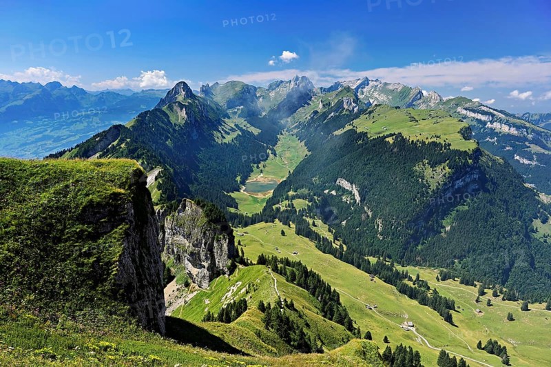 View from Säntis towards Sämtisersee, Canton Appenzell Innerrhoden, Switzerland, Europe