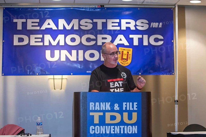 Chicago, Illinois USA, 4 November 2023, Days after securing record labor contracts for his members, United Auto Workers President Shawn Fain spoke to the annual convention of Teamsters for a Democratic Union. Union reform activists in both the UAW and Teamsters are transforming their unions into more militant, democratic organizations