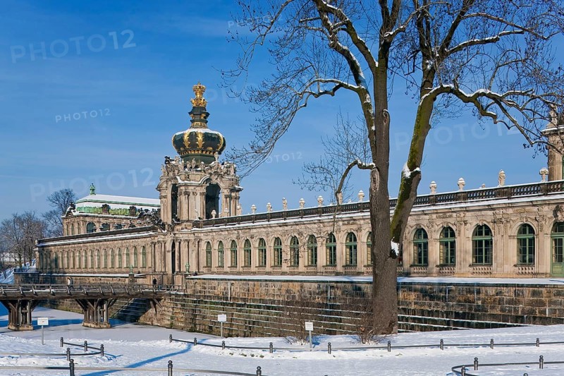 Zwinger in winter, the Dresden Zwinger, is one of the most important Baroque buildings from the reign of Augustus the Strong