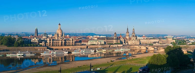 Dresden Silhouette View from Neustätter Elbufer to Dresden Old Town