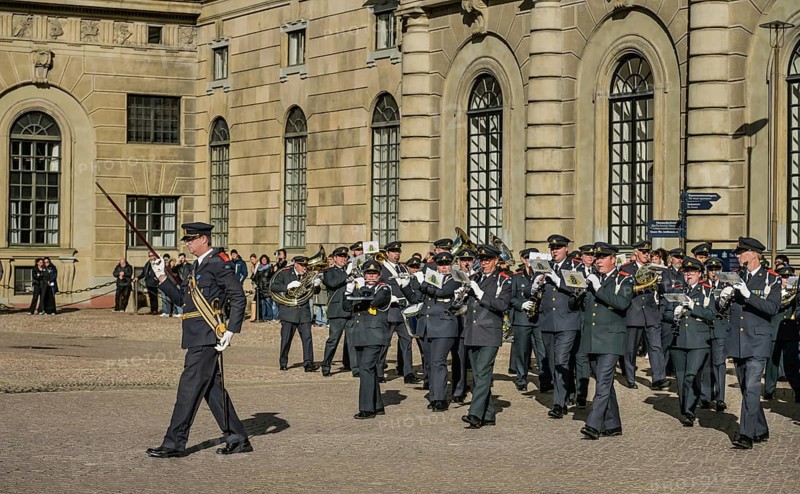 Music band, Changing of the guard, Parade ground, Yttre borggarden, Royal Castle, Kungliga slottet, Stockholm, Sweden, Europe