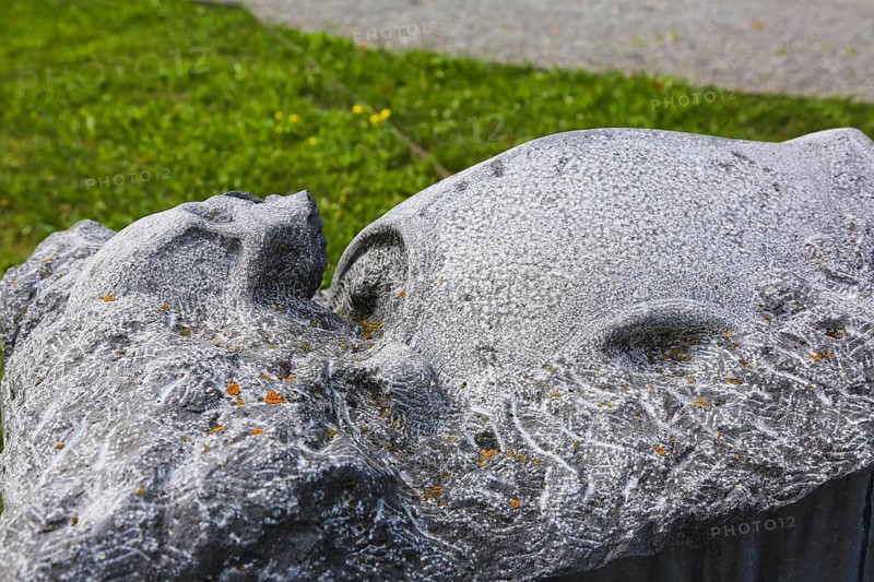 The Swedish grave, former mass grave of 300 Swedish cavalry soldiers, memorial, memorial stone, burial ground, place of worship, monument, replica of bones, human skeleton, stone sculpture, sculpture, Mühlheim an der Donau, Baden-Württemberg, Germany, Europe