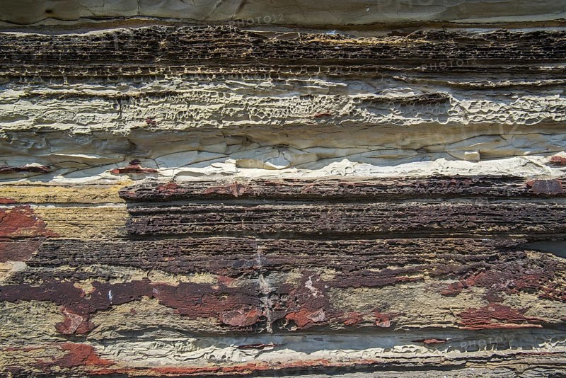 Close up of Devonian Old Red Sandstone in sea cliff at Duncansby Head near John o' Groats, Caithness, Highland, Scottish Highlands, Scotland, UK
