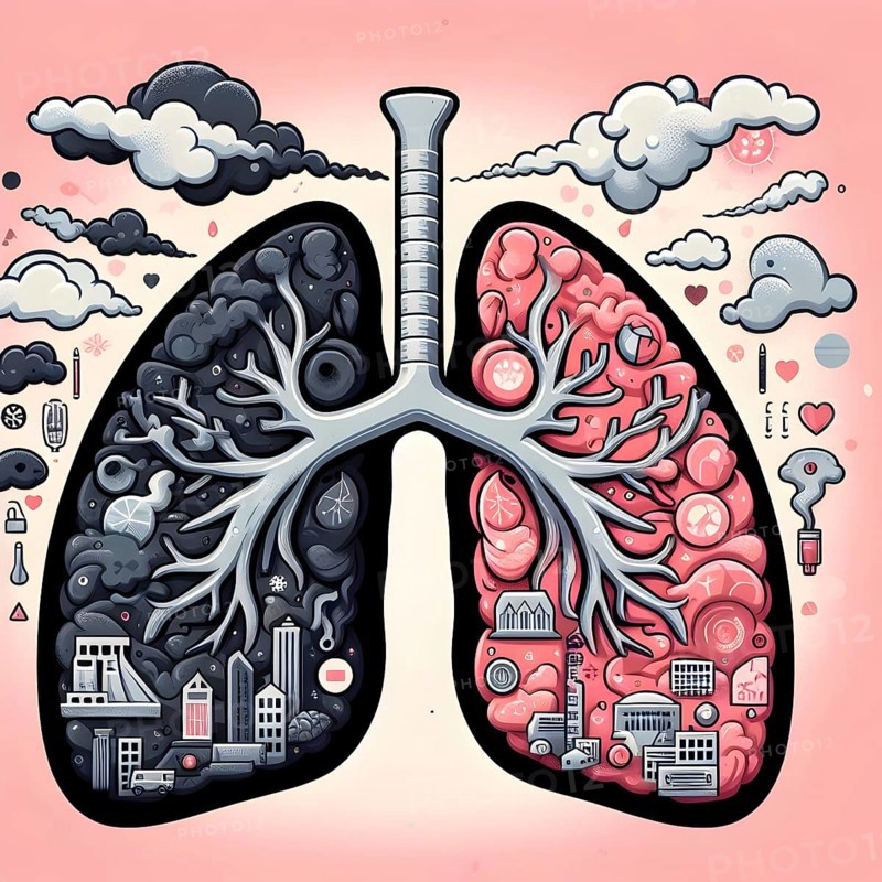 Air Pollution city and people suffers lung disease. Industrial pollution. Industrial smoke. Human lungs. AI generated