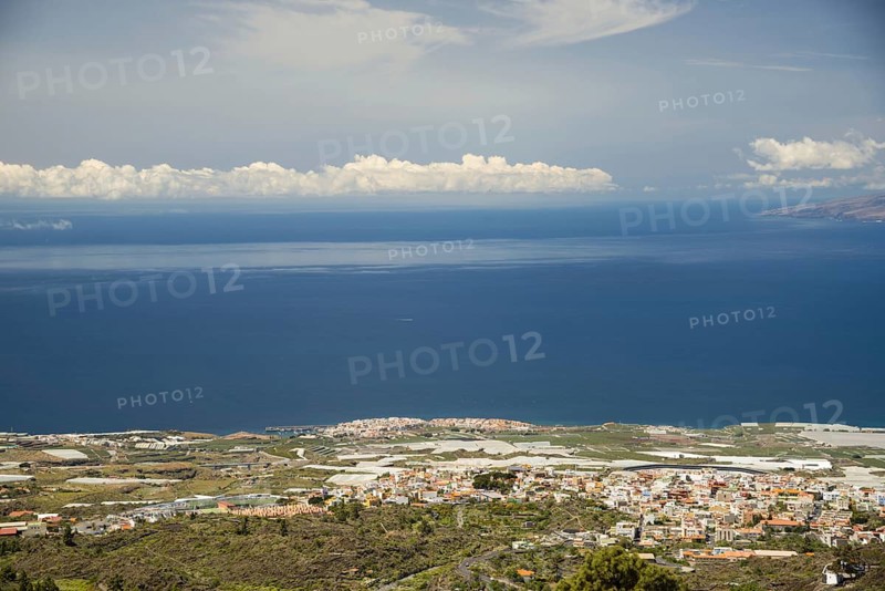Panorama from Mirador de Chirche over Guia de Isora and Playa de San Juan to the west coast, Tenerife, Canary Islands, Spain, Europe