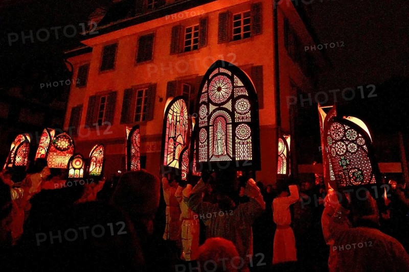 Bearer of the Iffelen at the traditional Klausjagen, Klaus parade 2023, St. Nicholas custom, Küssnacht am Rigi, Canton Schwyz, Switzerland, Europe