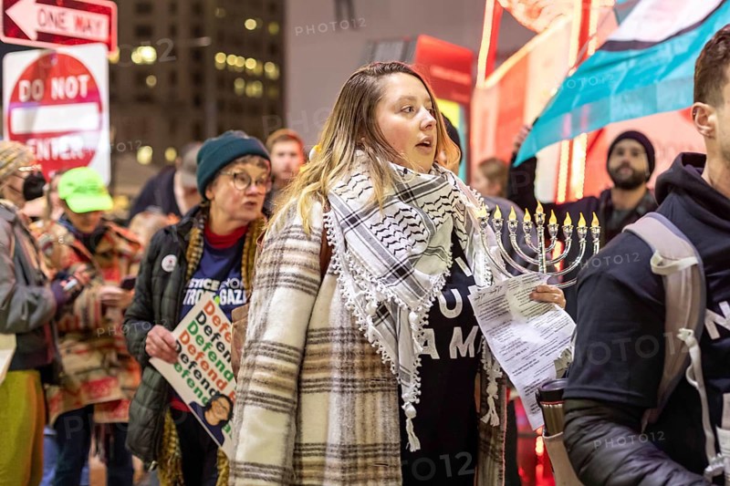 Detroit, Michigan USA, 7 December 2023, On the first night of Hanukkah, Jews for Ceasefire carried menorahs, calling for a ceasefire in the fighting in Gaza