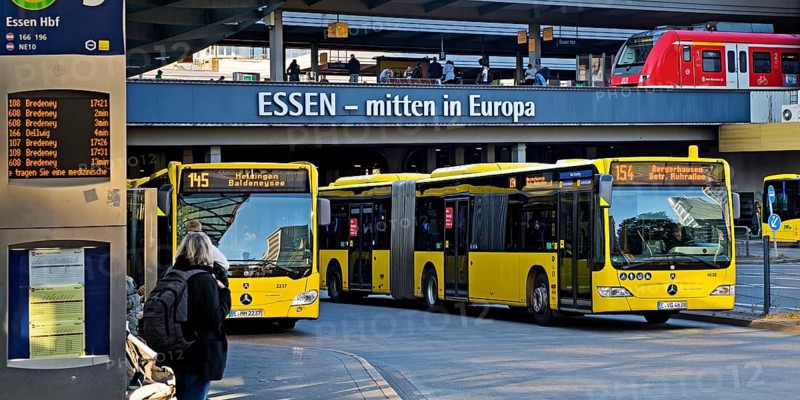 Essen public transport buses at the main station, local transport, 49-euro ticket, Essen, Ruhr area, North Rhine-Westphalia, Germany, Europe