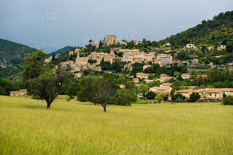 Medieval village in the mountains, Montbrun-les-Bains, Plus beaux villages de France, Département Drôme, Provence, Auvergne-Rhône-Alpes, France, Europe
