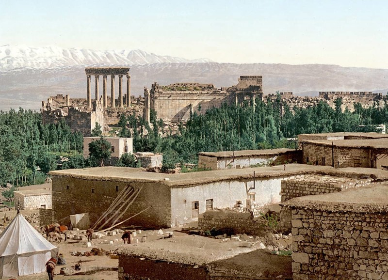 The Acropolis of Baalbek, the Holy Land, Lebanon, c. 1890, Historic, digitally restored reproduction from a 19th century original, The Acropolis of Baalbek, the Holy Land, 1890, Historic, digitally restored reproduction from a 19th century original, Asia