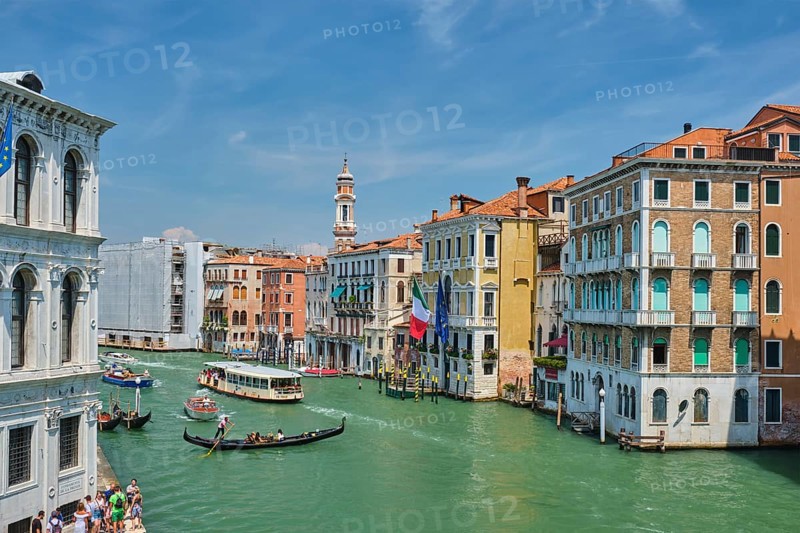 VENICE, ITALY, JULY 19, 2019: Grand Canal with boats and gondolas, Venice, Italy, Europe