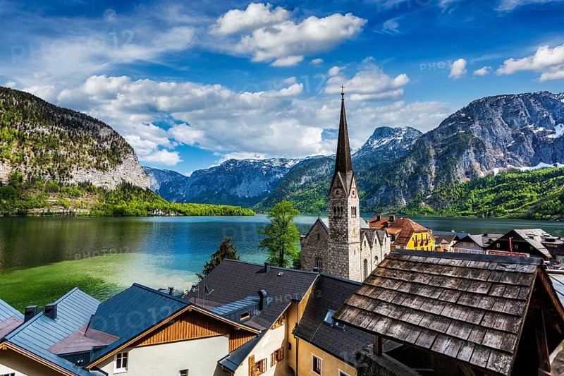 Austrian tourist destination Hallstatt village on Hallstatter See in Austrian alps. Salzkammergut region, Austria, Europe