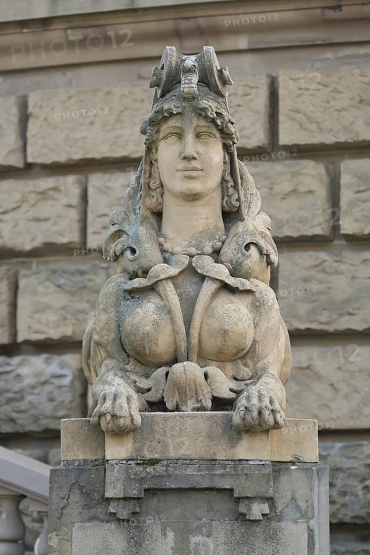 Sphinx statue at Friedrichplatz, Mannheim, Hesse, Germany, Europe