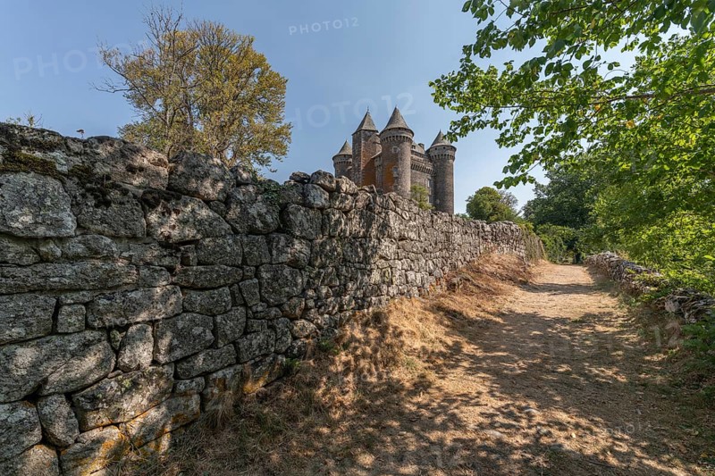 Bousquet castle from the 14th century, classified as a historical monument. Montpeyroux, Aveyron, France, Europe