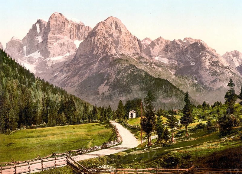 Cima Tosa, Monet Crozon and Fracinglo, Tyrol, former Austro-Hungary, today Italy, c. 1890, Historic, digitally restored reproduction from a 19th century original, Monet Crozon and Fracinglo, Tyrol, former Austro-Hungary, today Italy, 1890, Historic, digitally restored reproduction from a 19th century original