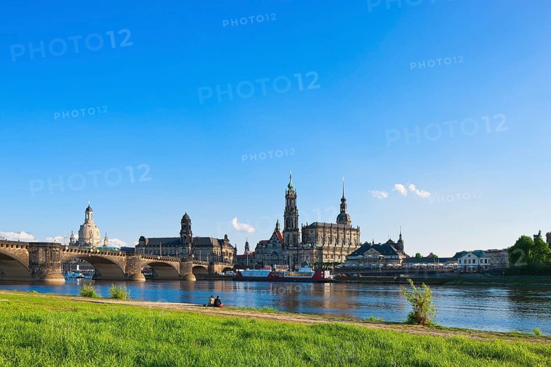 Dresden Silhouette View from Neustätter Elbufer to Dresden Old Town