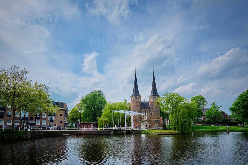 Oostport (Eastern Gate) of Delft in the day. Delft, Netherlands