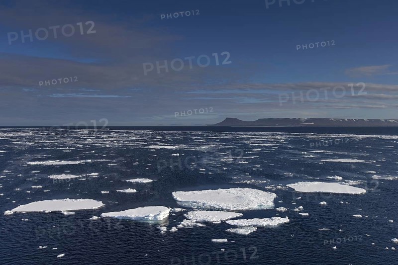 Ice floes in the Erik Eriksenstretet, strait in the Svalbard archipelago, separating Kong Karls Land from Nordaustlandet, Norway, Europe