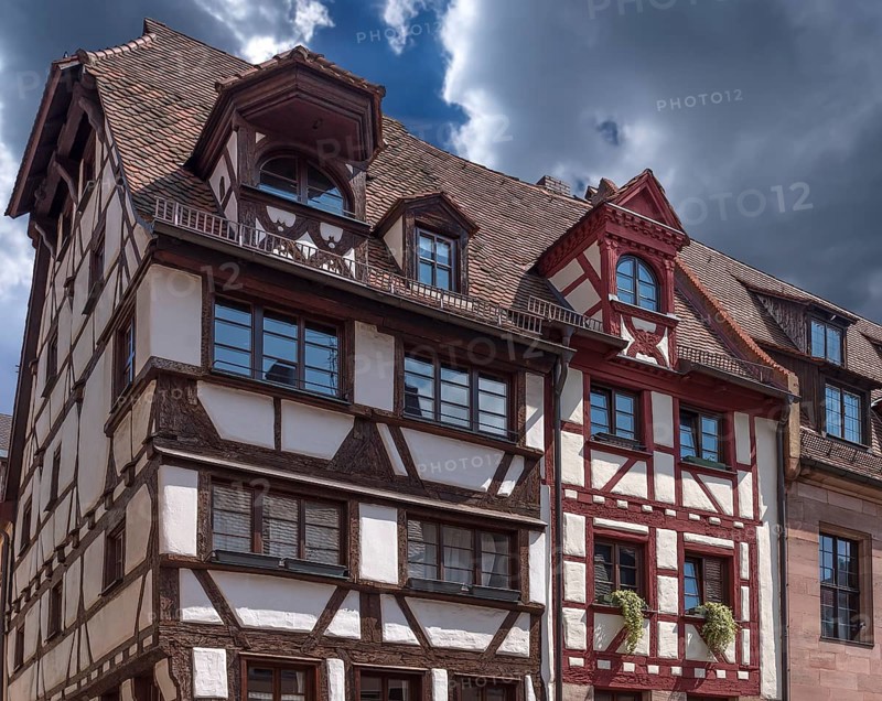 Historic roof lift bay, Obere Krämergasse 18, Dacherker Nr.16 Nuremberg, Middle Franconia, Bavaria, Germany, Europe