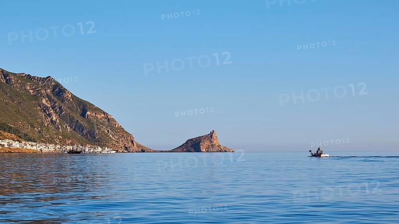 Fishing boat, Castello di Punta Troia, harbour, Martettimo town, Marettimo, Egadi Islands, Sicily, Italy, Europe