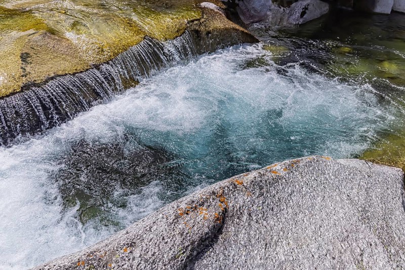 Rein da Christallina torrent near Medel. Pools with crystal-clear water in the riverbed. Canton of Graubünden, Switzerland, Europe