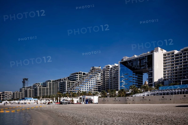 Hotel FIVE, Hotel Hilton Duba, Hotel Marriot Resort Palm Jumeirah, beach, behind Hotel The View At The Palm, Nakheel West Beach, The Palm Jumeirah, Dubai, United Arab Emirates, VAR, Asia