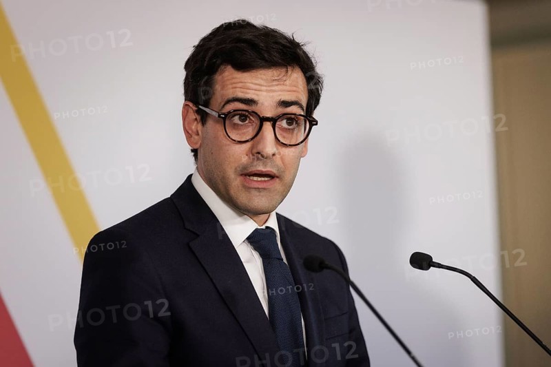 Annalena Bärbock (not pictured) (Bündnis 90/Die Grünen), Federal Foreign Minister, Stephane Sejourne, Minister for Europe and Foreign Affairs of the French Republic, and Radoslaw Sikorski (not pictured), Minister for Foreign Affairs of the Republic of Poland, at a joint press conference during the Weimar Triangle meeting at the Château de la Celle in La Celle-Saint-Cloud, 12 February 2024. Photographed on behalf of the Federal Foreign Office