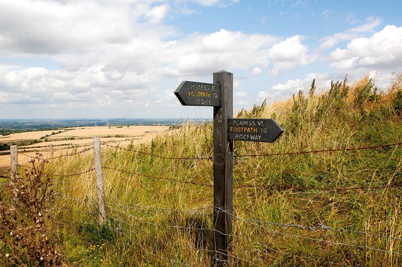 Permissive footpath sign on the Ridgeway long distance footpath near Liddington castle, Wiltshire, England, United Kingdom, Europe