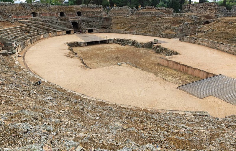 Gladiatorial arena of Circa Romano hippodrome, Merida, Extremadura, Spain, Europe