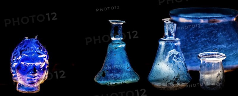 Glass vessels, 3rd-4th century, National Archaeological Museum, Villa Cassis Faraone, UNESCO World Heritage Site, important city in the Roman Empire, Aquileia, Friuli, Italy, Aquileia, Friuli, Italy, Europe