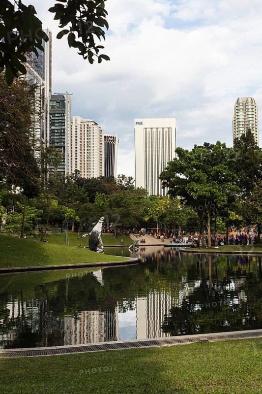 The city park with a small lake