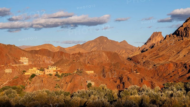 Evening mood, red sandstone cliffs, Gorges du Dades, Dades Gorge, Tamellalt, Morocco, Africa