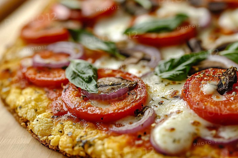 Healthy low carb cauliflower crust pizza with vegetables and cheese. Generative Ai, AI generated