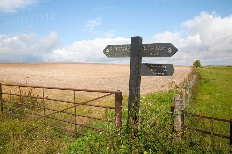 Footpath sign on the Ridgeway long distance footpath near Bishopstone, Wiltshire, England, United Kingdom, Europe