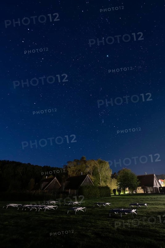 Starry sky, starry night, Beech Resort am Plauer See, Ganzlin, Mecklenburg-Vorpommern, Germany, Europe