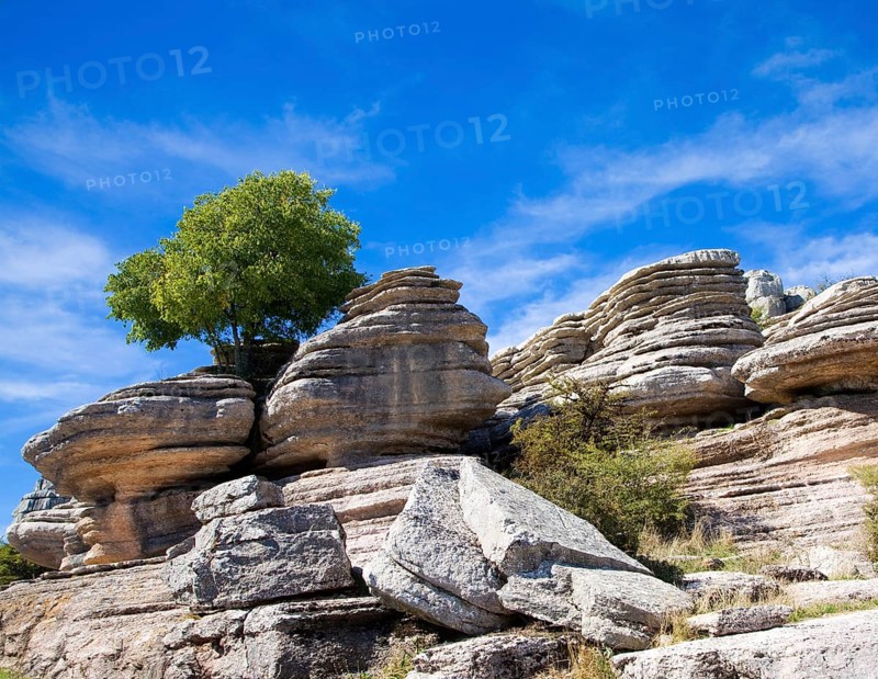 Dramatic limestone scenery of rocks shaped by erosion and weathering at El Torcal de Antequera national park, Andalusia, Spain, Europe
