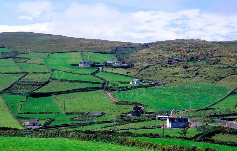 Rural farmhouses and landscape, Dursey Head, Beara peninsula, County Cork, Ireland, Europe