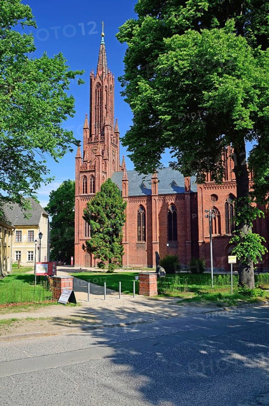 Europe, Germany, Mecklenburg-Western Pomerania, island town Malchow, view to the cultural centre Kloster Malchow, monastery complex from the 13th century with neo-Gothic church from the 19th century, Malchow, Mecklenburg-Western Pomerania, Germany, Europe