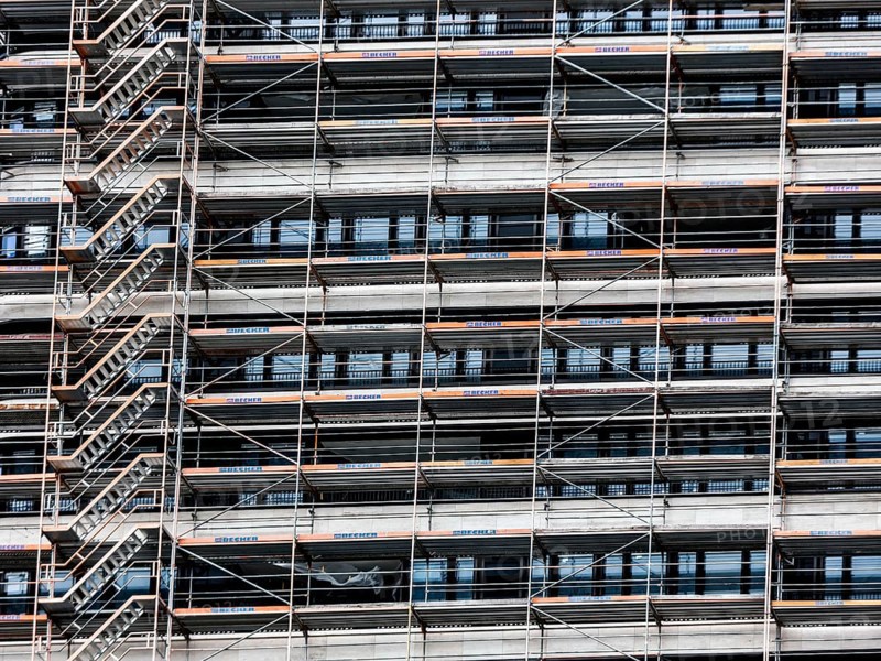 Scaffolding on a new building at the East Side Gallery, Berlin, 02 07 2023