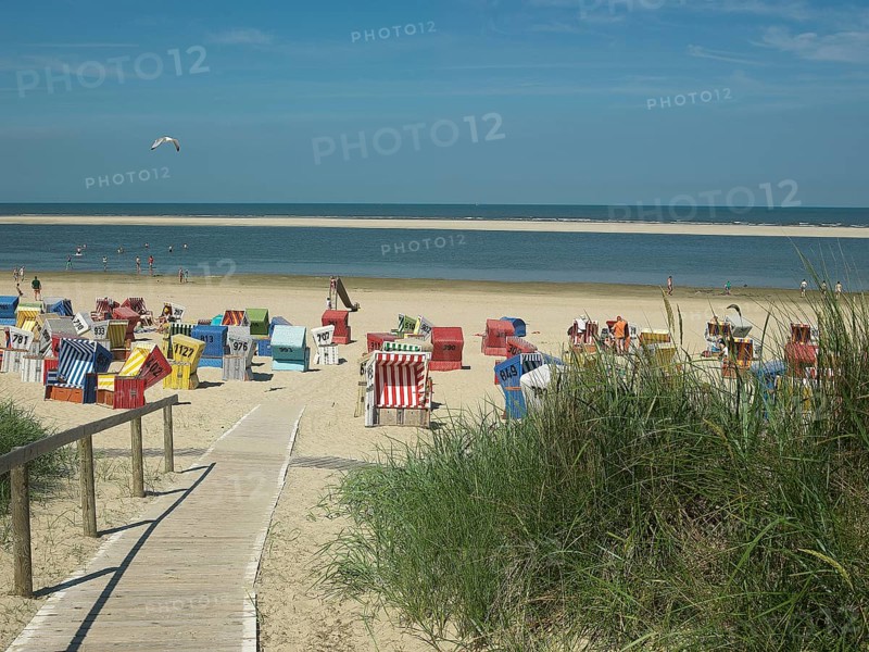 Beach access, beach chairs, Langeoog, East Frisia, Germany, Europe