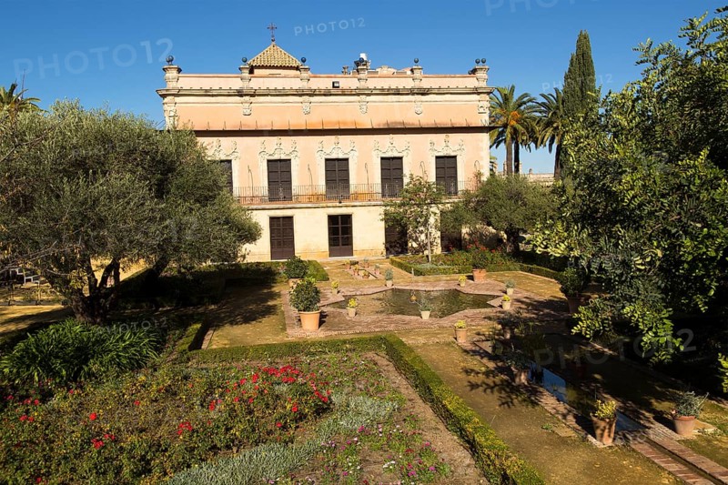 Historic palace building, Palacio de Villavicencio and gardens in the Alcazar, Jerez de la Frontera, Spain, Europe