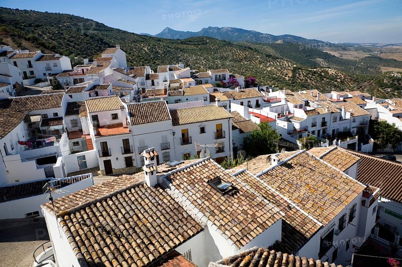 Rooftops in the Andalucian village of Zahara de la Sierra, Cadiz province, Spain in the Parque Natural de Sierra de Grazalema