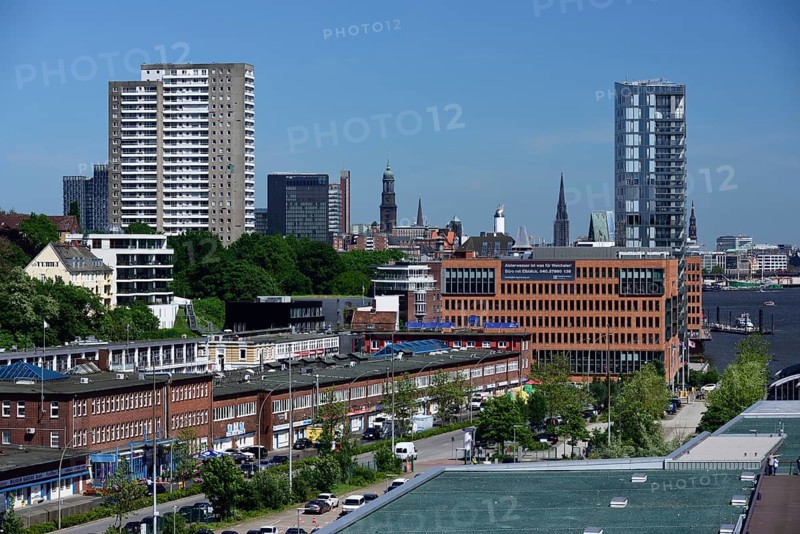 Europe, Germany, Hamburg, Elbe, Cruise Center Altona, passenger ship, in the background Palmaille and Kristall Tower, 72 metres and tower of the Michel, Hamburg, Hamburg, Federal Republic of Germany, Europe